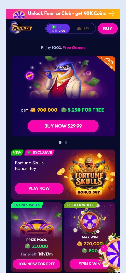 Play now on Funrize mobile