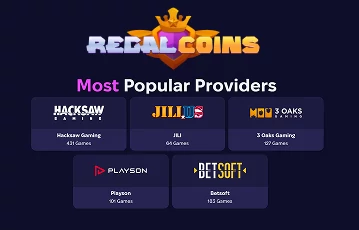 Games from top providers at Regal Coins