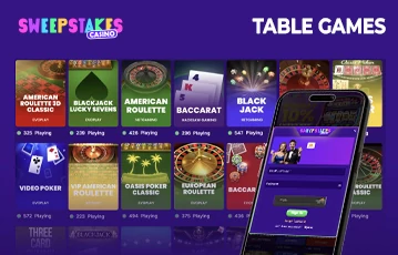Play table games at Sweepstakes Casino