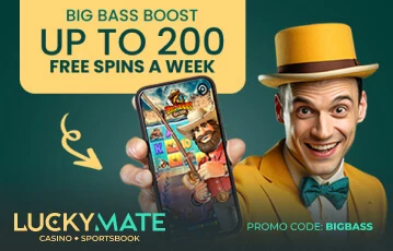 Get 200 bonus spins with the LuckyMate Big Bass Boost